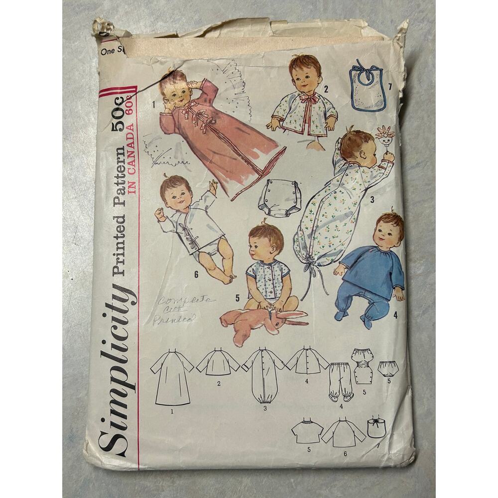 Vintage 1963‎ Simplicity Pattern #5163 Infant Baby Layette One Size